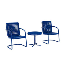 Load image into Gallery viewer, Bates 3Pc Outdoor Metal Armchair Set Navy Gloss/White Satin - Side Table &amp; 2 Armchairs
