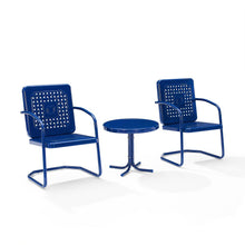 Load image into Gallery viewer, Bates 3Pc Outdoor Metal Armchair Set Navy Gloss/White Satin - Side Table &amp; 2 Armchairs
