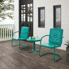 Load image into Gallery viewer, Bates 3Pc Outdoor Metal Armchair Set Turquoise Gloss - Side Table &amp; 2 Armchairs
