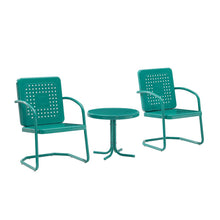 Load image into Gallery viewer, Bates 3Pc Outdoor Metal Armchair Set Turquoise Gloss - Side Table &amp; 2 Armchairs
