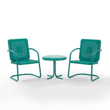 Load image into Gallery viewer, Bates 3Pc Outdoor Metal Armchair Set Turquoise Gloss - Side Table &amp; 2 Armchairs
