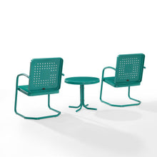 Load image into Gallery viewer, Bates 3Pc Outdoor Metal Armchair Set Turquoise Gloss - Side Table &amp; 2 Armchairs
