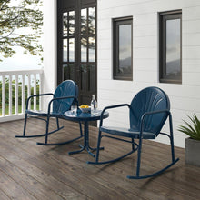 Load image into Gallery viewer, Griffith 3Pc Outdoor Metal Rocking Chair Set Navy Gloss - Side Table &amp; 2 Rocking Chairs
