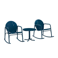 Load image into Gallery viewer, Griffith 3Pc Outdoor Metal Rocking Chair Set Navy Gloss - Side Table &amp; 2 Rocking Chairs
