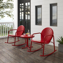 Load image into Gallery viewer, Griffith 3Pc Outdoor Metal Rocking Chair Set Bright Red Gloss - Side Table &amp; 2 Rocking Chairs
