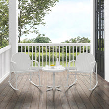 Load image into Gallery viewer, Griffith 3Pc Outdoor Metal Rocking Chair Set White Gloss/White Satin - Side Table &amp; 2 Rocking Chairs
