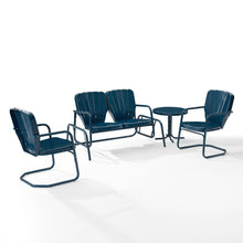 Load image into Gallery viewer, Ridgeland 4Pc Outdoor Metal Conversation Set Navy Gloss - Loveseat Glider, Side Table, &amp; 2 Armchairs
