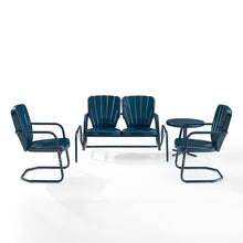 Load image into Gallery viewer, Ridgeland 4Pc Outdoor Metal Conversation Set Navy Gloss - Loveseat Glider, Side Table, &amp; 2 Armchairs
