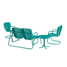 Load image into Gallery viewer, Ridgeland 4Pc Outdoor Metal Conversation Set Turquoise Gloss - Loveseat Glider, Side Table, &amp; 2 Armchairs
