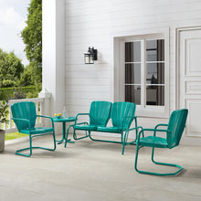 Load image into Gallery viewer, Ridgeland 4Pc Outdoor Metal Conversation Set Turquoise Gloss - Loveseat Glider, Side Table, &amp; 2 Armchairs
