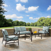 Load image into Gallery viewer, Kaplan 4Pc Outdoor Metal Conversation Set Mist/Oil Rubbed Bronze - Loveseat, Coffee Table, &amp; Two Chairs
