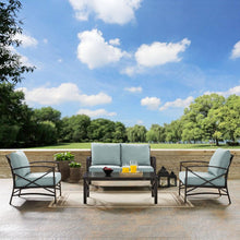 Load image into Gallery viewer, Kaplan 4Pc Outdoor Metal Conversation Set Mist/Oil Rubbed Bronze - Loveseat, Coffee Table, &amp; Two Chairs
