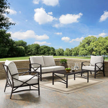 Load image into Gallery viewer, Kaplan 4Pc Outdoor Metal Conversation Set Oatmeal/Oil Rubbed Bronze - Loveseat, Coffee Table, &amp; Two Chairs
