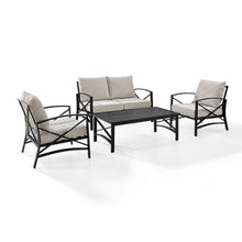 Load image into Gallery viewer, Kaplan 4Pc Outdoor Metal Conversation Set Oatmeal/Oil Rubbed Bronze - Loveseat, Coffee Table, &amp; Two Chairs

