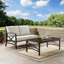 Load image into Gallery viewer, Kaplan 2Pc Outdoor Metal Conversation Set Oatmeal/Oil Rubbed Bronze - Loveseat &amp; Coffee Table
