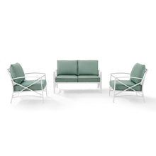 Load image into Gallery viewer, Kaplan 3Pc Outdoor Metal Conversation Set Mist/White - Loveseat &amp; 2 Chairs

