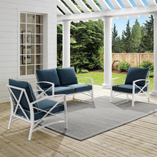 Load image into Gallery viewer, Kaplan 3Pc Outdoor Metal Conversation Set Navy/White - Loveseat &amp; 2 Chairs
