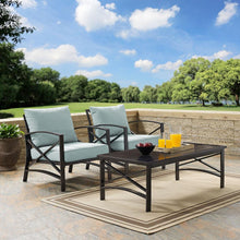 Load image into Gallery viewer, Kaplan 3Pc Outdoor Metal Armchair Set Mist/Oil Rubbed Bronze - Coffee Table &amp; 2 Chairs

