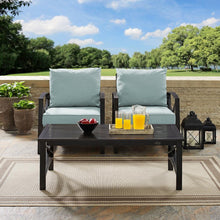 Load image into Gallery viewer, Kaplan 3Pc Outdoor Metal Armchair Set Mist/Oil Rubbed Bronze - Coffee Table &amp; 2 Chairs
