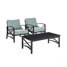 Load image into Gallery viewer, Kaplan 3Pc Outdoor Metal Armchair Set Mist/Oil Rubbed Bronze - Coffee Table &amp; 2 Chairs
