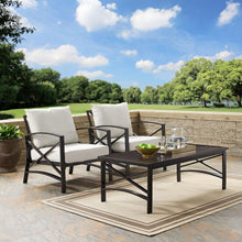 Load image into Gallery viewer, Kaplan 3Pc Outdoor Metal Armchair Set Oatmeal/Oil Rubbed Bronze - Coffee Table &amp; 2 Chairs
