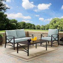Load image into Gallery viewer, Kaplan 3Pc Outdoor Metal Conversation Set Mist/Oil Rubbed Bronze - Loveseat, Chair, &amp; Coffee Table
