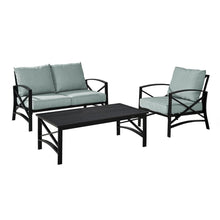 Load image into Gallery viewer, Kaplan 3Pc Outdoor Metal Conversation Set Mist/Oil Rubbed Bronze - Loveseat, Chair, &amp; Coffee Table
