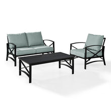 Load image into Gallery viewer, Kaplan 3Pc Outdoor Metal Conversation Set Mist/Oil Rubbed Bronze - Loveseat, Chair, &amp; Coffee Table
