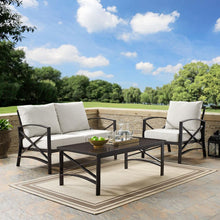 Load image into Gallery viewer, Kaplan 3Pc Outdoor Metal Conversation Set Oatmeal/Oil Rubbed Bronze - Loveseat, Chair, &amp; Coffee Table
