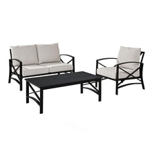 Load image into Gallery viewer, Kaplan 3Pc Outdoor Metal Conversation Set Oatmeal/Oil Rubbed Bronze - Loveseat, Chair, &amp; Coffee Table
