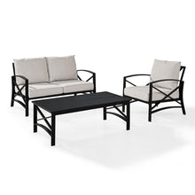 Load image into Gallery viewer, Kaplan 3Pc Outdoor Metal Conversation Set Oatmeal/Oil Rubbed Bronze - Loveseat, Chair, &amp; Coffee Table

