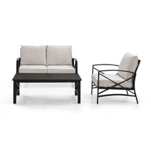 Load image into Gallery viewer, Kaplan 3Pc Outdoor Metal Conversation Set Oatmeal/Oil Rubbed Bronze - Loveseat, Chair, &amp; Coffee Table
