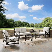 Load image into Gallery viewer, Kaplan 5Pc Outdoor Metal Conversation Set Oatmeal/Oil Rubbed Bronze - Loveseat, Coffee Table, Side Table, &amp; 2 Armchairs

