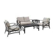 Load image into Gallery viewer, Kaplan 5Pc Outdoor Metal Conversation Set Oatmeal/Oil Rubbed Bronze - Loveseat, Coffee Table, Side Table, &amp; 2 Armchairs
