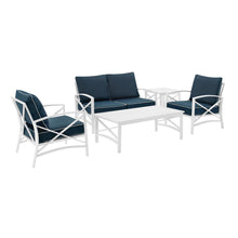 Load image into Gallery viewer, Kaplan 5Pc Outdoor Metal Conversation Set Navy/White - Loveseat, Coffee Table, Side Table, &amp; 2 Armchairs
