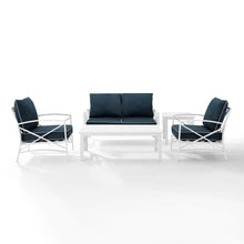 Load image into Gallery viewer, Kaplan 5Pc Outdoor Metal Conversation Set Navy/White - Loveseat, Coffee Table, Side Table, &amp; 2 Armchairs
