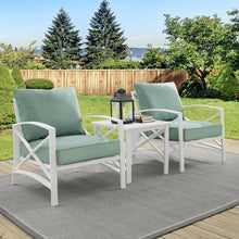 Load image into Gallery viewer, Kaplan 3Pc Outdoor Metal Armchair Set Mist/White - Side Table &amp; 2 Chairs
