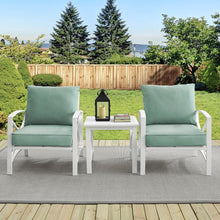 Load image into Gallery viewer, Kaplan 3Pc Outdoor Metal Armchair Set Mist/White - Side Table &amp; 2 Chairs
