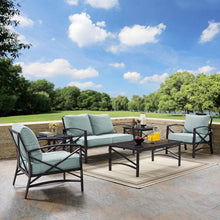Load image into Gallery viewer, Kaplan 6Pc Outdoor Metal Conversation Set Mist/Oil Rubbed Bronze - Loveseat, Coffee Table, 2 Armchairs, &amp; 2 Side Tables
