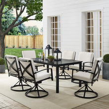 Load image into Gallery viewer, Kaplan 7Pc Outdoor Metal Dining Set Oatmeal/Oil Rubbed Bronze - Table &amp; 6 Swivel Chairs
