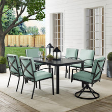 Load image into Gallery viewer, Kaplan 7Pc Outdoor Metal Dining Set Mist/Oil Rubbed Bronze - Table, 2 Swivel Chairs, &amp; 4 Regular Chairs
