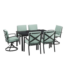 Load image into Gallery viewer, Kaplan 7Pc Outdoor Metal Dining Set Mist/Oil Rubbed Bronze - Table, 2 Swivel Chairs, &amp; 4 Regular Chairs
