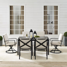 Load image into Gallery viewer, Kaplan 7Pc Outdoor Metal Dining Set Oatmeal/Oil Rubbed Bronze - Table, 2 Swivel Chairs, &amp; 4 Regular Chairs
