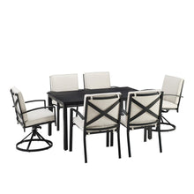 Load image into Gallery viewer, Kaplan 7Pc Outdoor Metal Dining Set Oatmeal/Oil Rubbed Bronze - Table, 2 Swivel Chairs, &amp; 4 Regular Chairs
