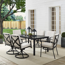 Load image into Gallery viewer, Kaplan 7Pc Outdoor Metal Dining Set Oatmeal/Oil Rubbed Bronze - Table, 4 Swivel Chairs, &amp; 2 Regular Chairs
