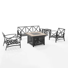 Load image into Gallery viewer, Kaplan 5Pc Outdoor Metal Sofa Set W/Fire Table Mist/Oil Rubbed Bronze - Sofa, Side Table, Tucson Fire Table, &amp; 2 Chairs
