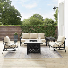 Load image into Gallery viewer, Kaplan 5Pc Outdoor Metal Sofa Set W/Fire Table Oatmeal/Oil Rubbed Bronze - Sofa, Side Table, Tucson Fire Table, &amp; 2 Chairs
