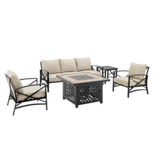Load image into Gallery viewer, Kaplan 5Pc Outdoor Metal Sofa Set W/Fire Table Oatmeal/Oil Rubbed Bronze - Sofa, Side Table, Tucson Fire Table, &amp; 2 Chairs
