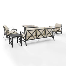 Load image into Gallery viewer, Kaplan 5Pc Outdoor Metal Sofa Set W/Fire Table Oatmeal/Oil Rubbed Bronze - Sofa, Side Table, Tucson Fire Table, &amp; 2 Chairs

