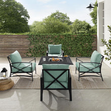 Load image into Gallery viewer, Kaplan 5Pc Outdoor Metal Conversation Set W/Fire Table Mist/Oil Rubbed Bronze - Dante Fire Table &amp; 4 Arm Chairs
